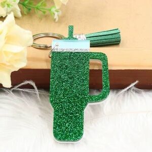 Glitter Green Mini‎ Tumbler Keychain/ Bag Charm with Tassel